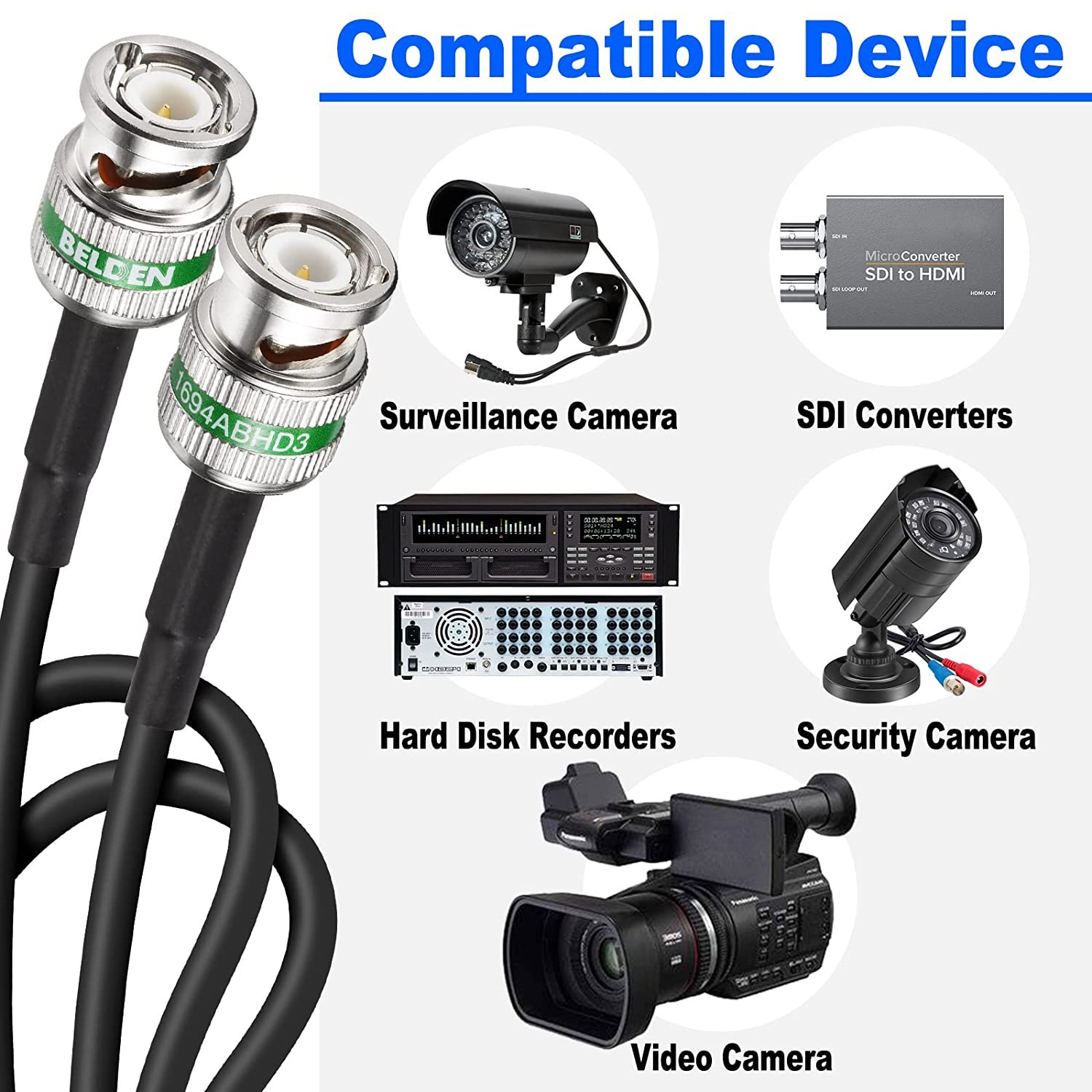 SUPERBAT hdsdi Cable 75 Ohm BNC 4694R Belden 3g/6g/12G-SDI 4k/8k Video Recorder sdi Cable 12g